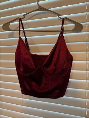 Burgundy Satin Corset Crop Top | Bustier Cami Going Out Y2K